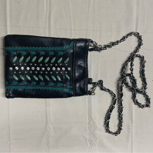 Elegant Black and Green Embellished Crossbody Bag